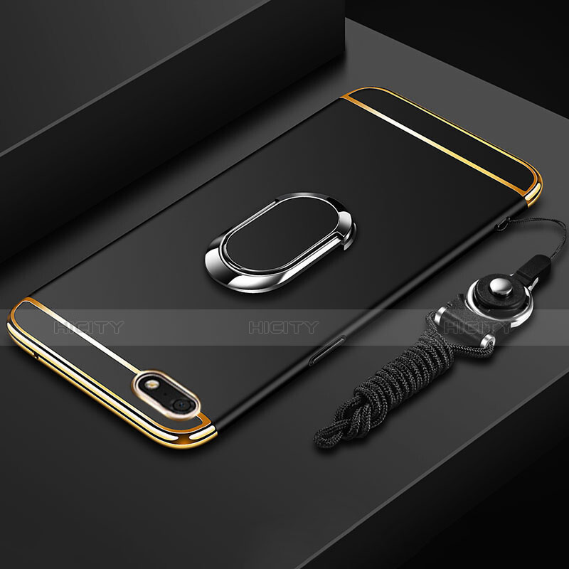 Funda Bumper Lujo Marco de Metal y Plastico Carcasa con Anillo de dedo Soporte y Lanyard para Huawei Honor 7S