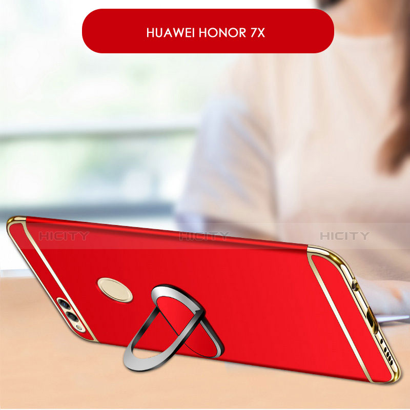 Funda Bumper Lujo Marco de Metal y Plastico Carcasa con Anillo de dedo Soporte y Lanyard para Huawei Honor 7X