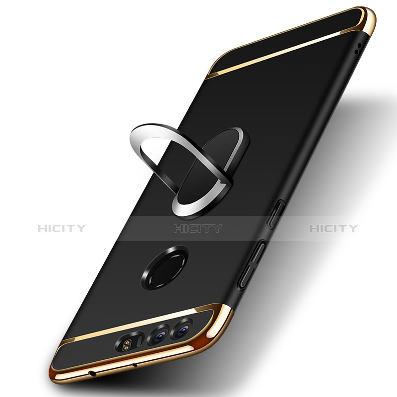 Funda Bumper Lujo Marco de Metal y Plastico Carcasa con Anillo de dedo Soporte y Lanyard para Huawei Honor 8