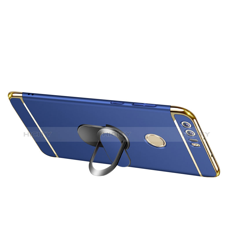 Funda Bumper Lujo Marco de Metal y Plastico Carcasa con Anillo de dedo Soporte y Lanyard para Huawei Honor 8