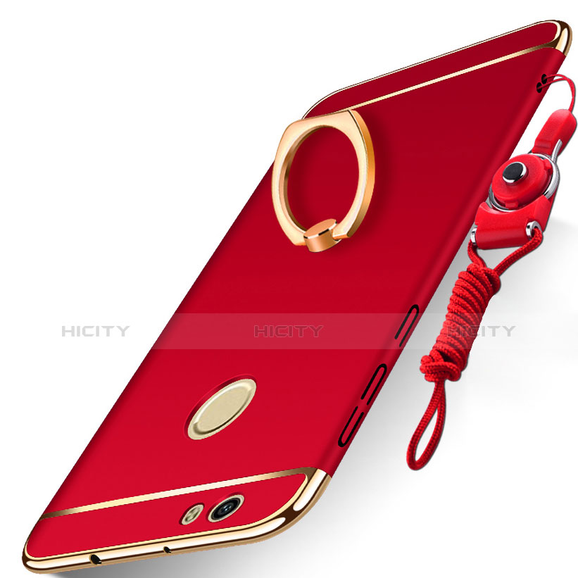 Funda Bumper Lujo Marco de Metal y Plastico Carcasa con Anillo de dedo Soporte y Lanyard para Huawei Nova