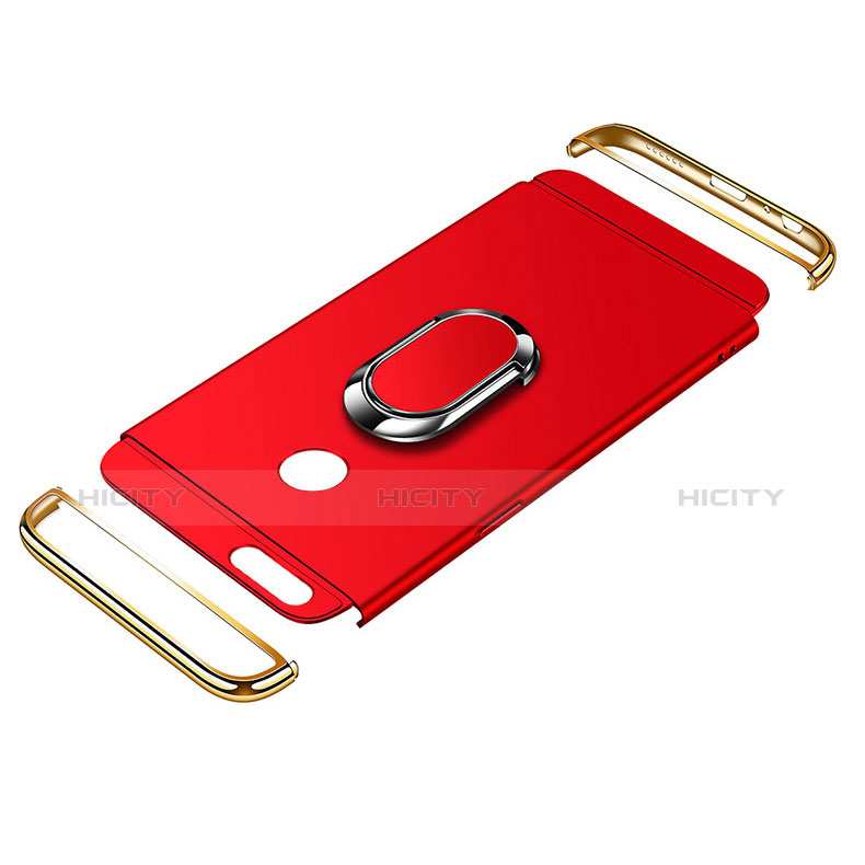 Funda Bumper Lujo Marco de Metal y Plastico Carcasa con Anillo de dedo Soporte y Lanyard para Huawei P Smart