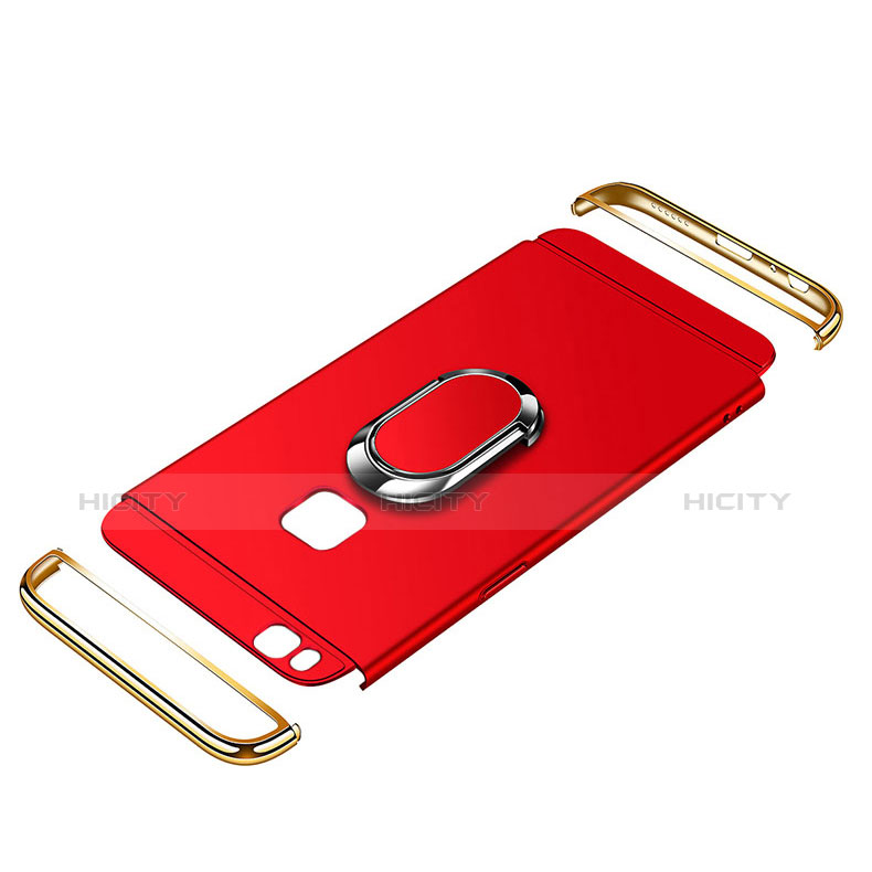 Funda Bumper Lujo Marco de Metal y Plastico Carcasa con Anillo de dedo Soporte y Lanyard para Huawei P9 Lite