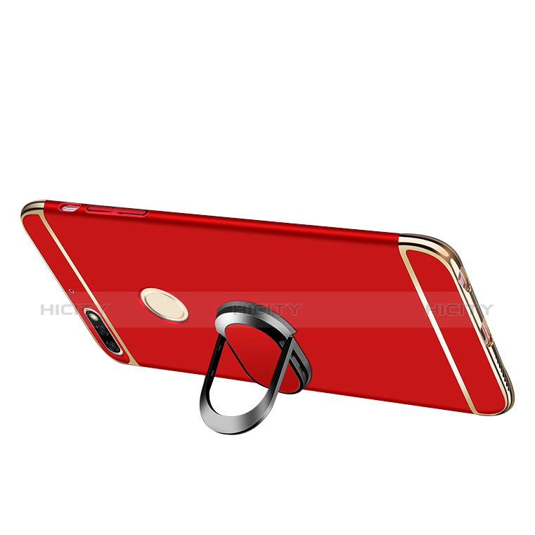 Funda Bumper Lujo Marco de Metal y Plastico Carcasa con Anillo de dedo Soporte y Lanyard para Huawei Y7 (2018)