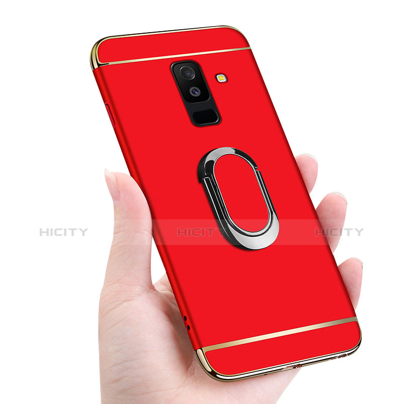 Funda Bumper Lujo Marco de Metal y Plastico Carcasa con Anillo de dedo Soporte y Lanyard para Samsung Galaxy A6 Plus