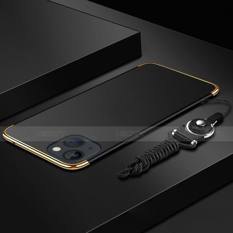 Funda Bumper Lujo Marco de Metal y Plastico Carcasa con Lanyard para Apple iPhone 13 Mini Negro
