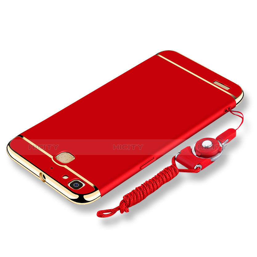 Funda Bumper Lujo Marco de Metal y Plastico Carcasa con Lanyard para Huawei Enjoy 5S Rojo