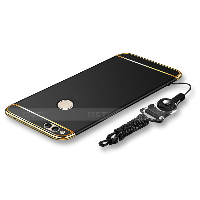 Funda Bumper Lujo Marco de Metal y Plastico Carcasa con Lanyard para Huawei Honor Play 7X Negro