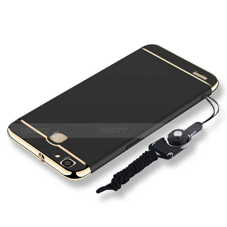 Funda Bumper Lujo Marco de Metal y Plastico Carcasa con Lanyard para Huawei P8 Lite Smart Negro