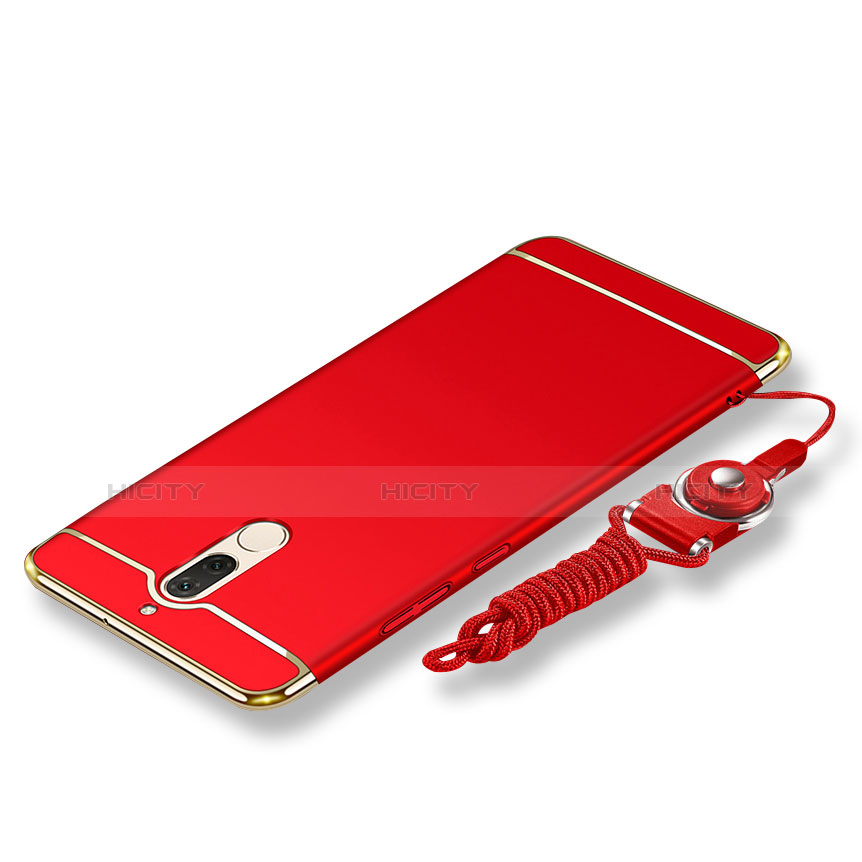 Funda Bumper Lujo Marco de Metal y Plastico Carcasa con Lanyard para Huawei Rhone Rojo