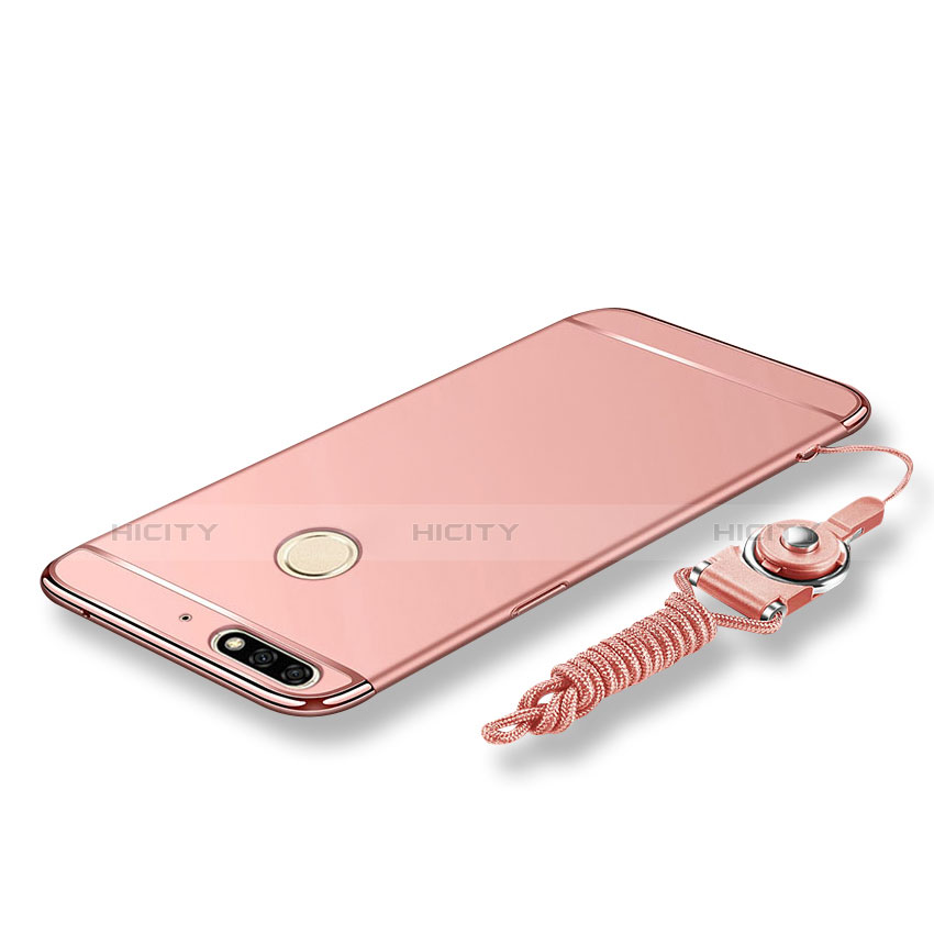 Funda Bumper Lujo Marco de Metal y Plastico Carcasa con Lanyard para Huawei Y7 (2018) Oro Rosa