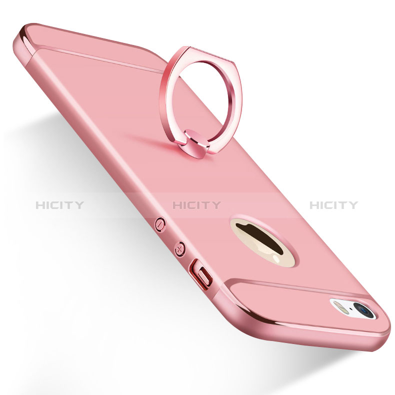 Funda Bumper Lujo Marco de Metal y Plastico con Anillo de dedo Soporte A01 para Apple iPhone 5 Rosa