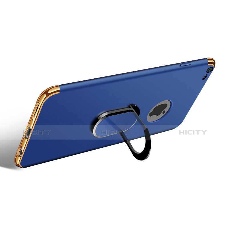 Funda Bumper Lujo Marco de Metal y Plastico con Anillo de dedo Soporte A01 para Apple iPhone 6 Plus Azul