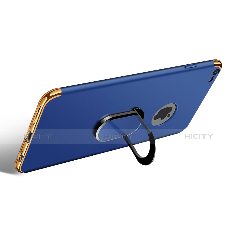 Funda Bumper Lujo Marco de Metal y Plastico con Anillo de dedo Soporte A01 para Apple iPhone 6S Plus Azul