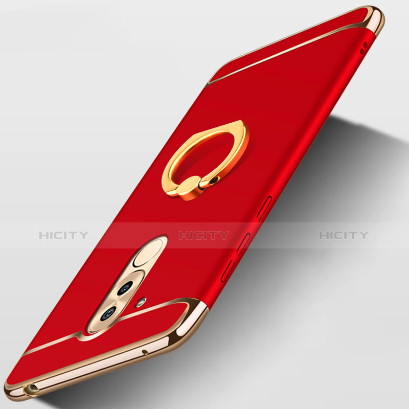 Funda Bumper Lujo Marco de Metal y Plastico con Anillo de dedo Soporte A02 para Huawei GR5 (2017) Rojo