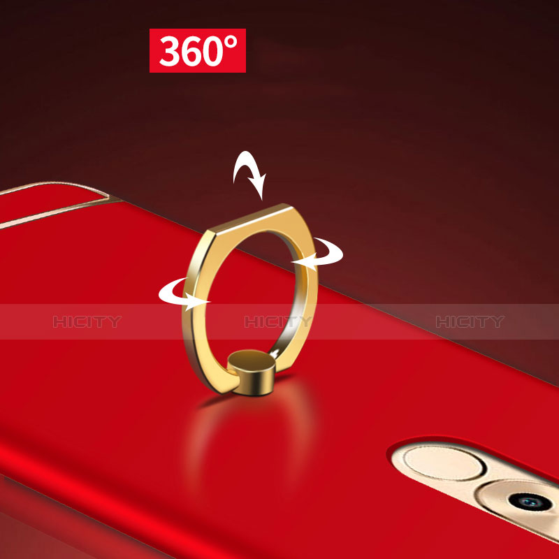 Funda Bumper Lujo Marco de Metal y Plastico con Anillo de dedo Soporte A02 para Huawei Mate 9 Lite Rojo