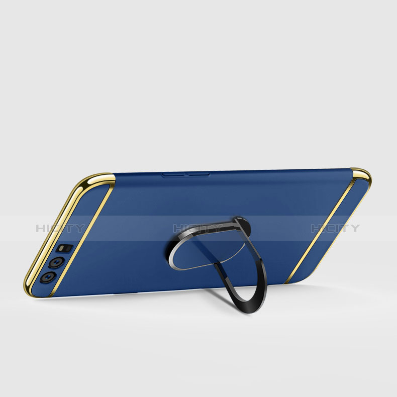 Funda Bumper Lujo Marco de Metal y Plastico con Anillo de dedo Soporte A02 para Huawei P10 Azul