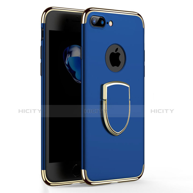 Funda Bumper Lujo Marco de Metal y Plastico con Anillo de dedo Soporte A03 para Apple iPhone 8 Plus Azul