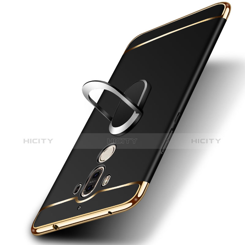 Funda Bumper Lujo Marco de Metal y Plastico con Anillo de dedo Soporte A03 para Huawei Mate 9 Negro