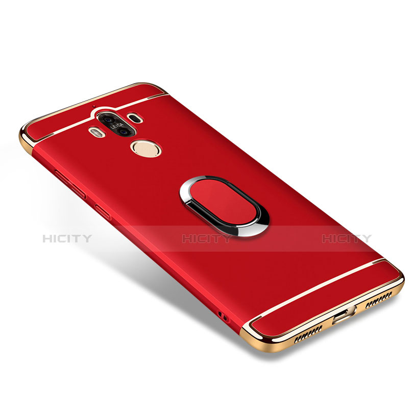Funda Bumper Lujo Marco de Metal y Plastico con Anillo de dedo Soporte A03 para Huawei Mate 9 Rojo