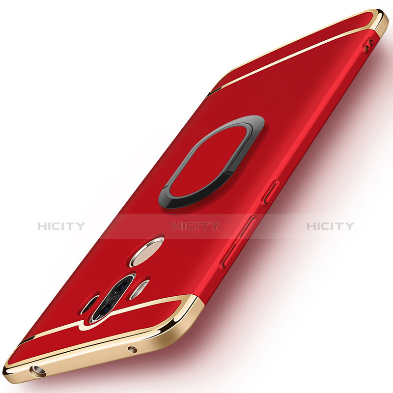 Funda Bumper Lujo Marco de Metal y Plastico con Anillo de dedo Soporte A03 para Huawei Mate 9 Rojo