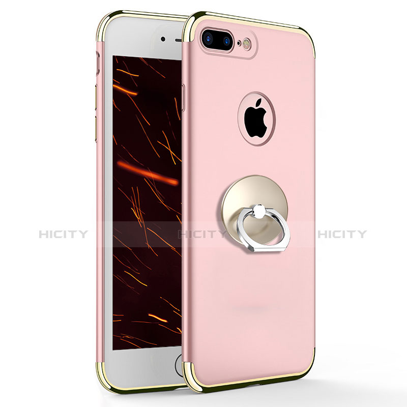 Funda Bumper Lujo Marco de Metal y Plastico con Anillo de dedo Soporte A04 para Apple iPhone 8 Plus Rosa