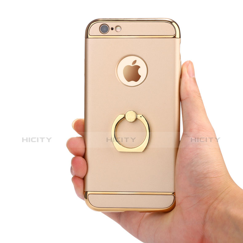 Funda Bumper Lujo Marco de Metal y Plastico con Anillo de dedo Soporte A05 para Apple iPhone 6 Oro