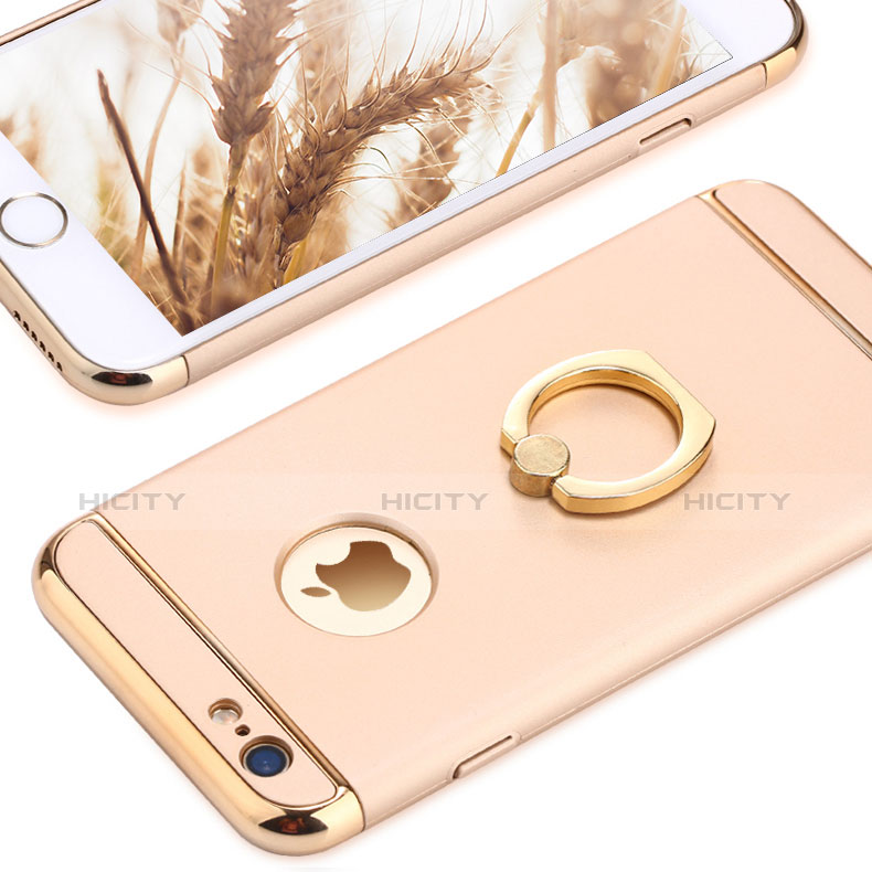 Funda Bumper Lujo Marco de Metal y Plastico con Anillo de dedo Soporte A05 para Apple iPhone 6 Oro