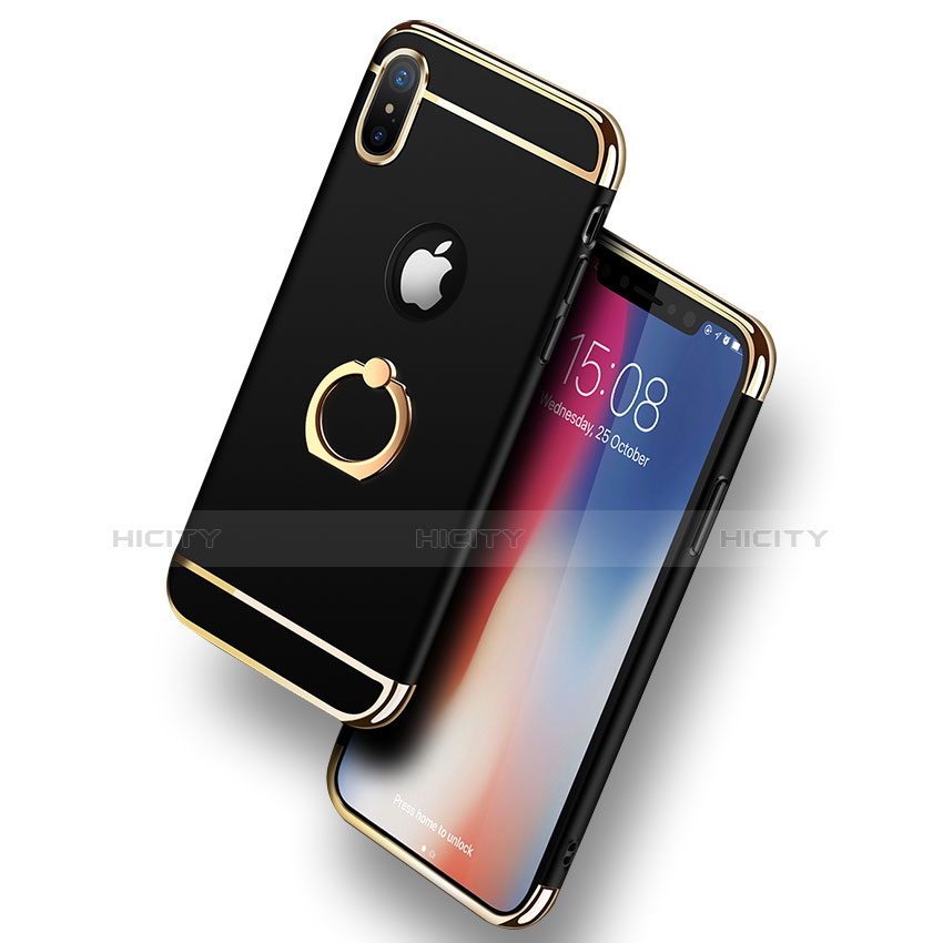 Funda Bumper Lujo Marco de Metal y Plastico con Anillo de dedo Soporte F02 para Apple iPhone Xs Max Negro