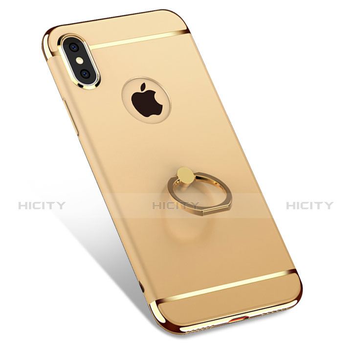 Funda Bumper Lujo Marco de Metal y Plastico con Anillo de dedo Soporte F02 para Apple iPhone Xs Max Oro