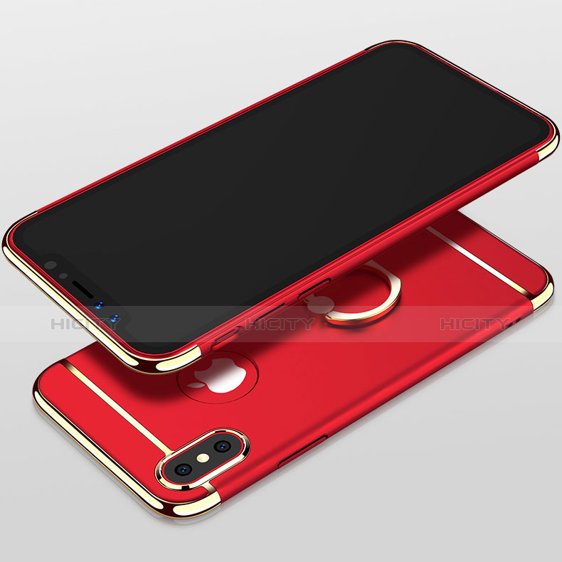 Funda Bumper Lujo Marco de Metal y Plastico con Anillo de dedo Soporte F02 para Apple iPhone Xs Max Rojo