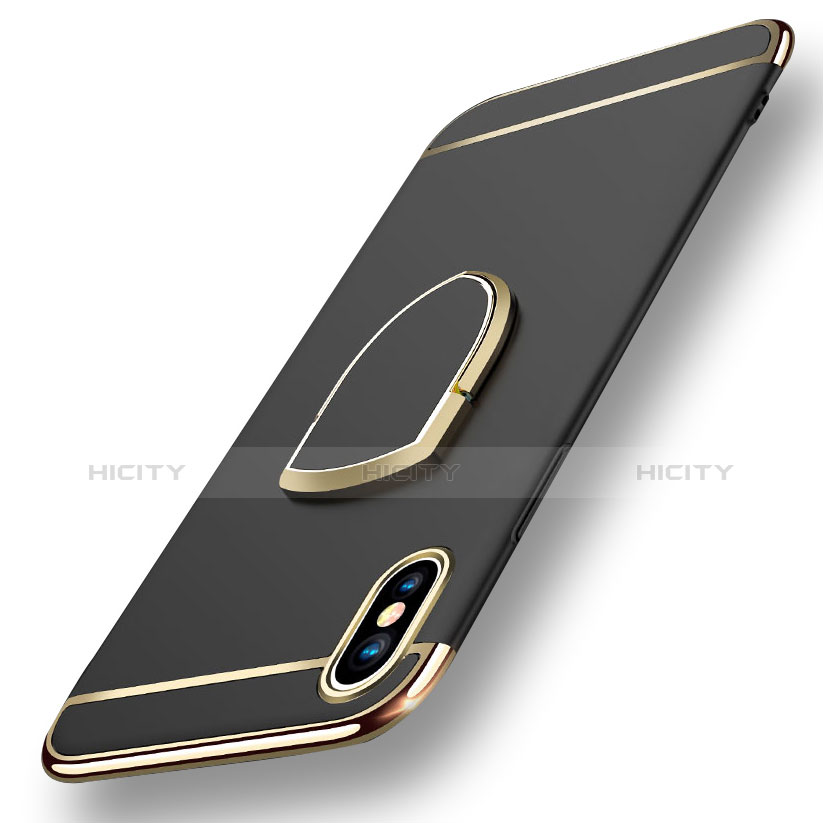 Funda Bumper Lujo Marco de Metal y Plastico con Anillo de dedo Soporte F05 para Apple iPhone Xs Max Negro