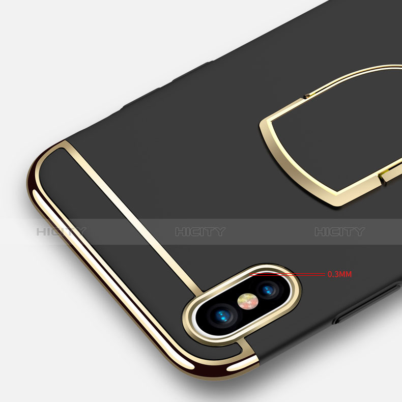 Funda Bumper Lujo Marco de Metal y Plastico con Anillo de dedo Soporte F05 para Apple iPhone Xs Max Negro