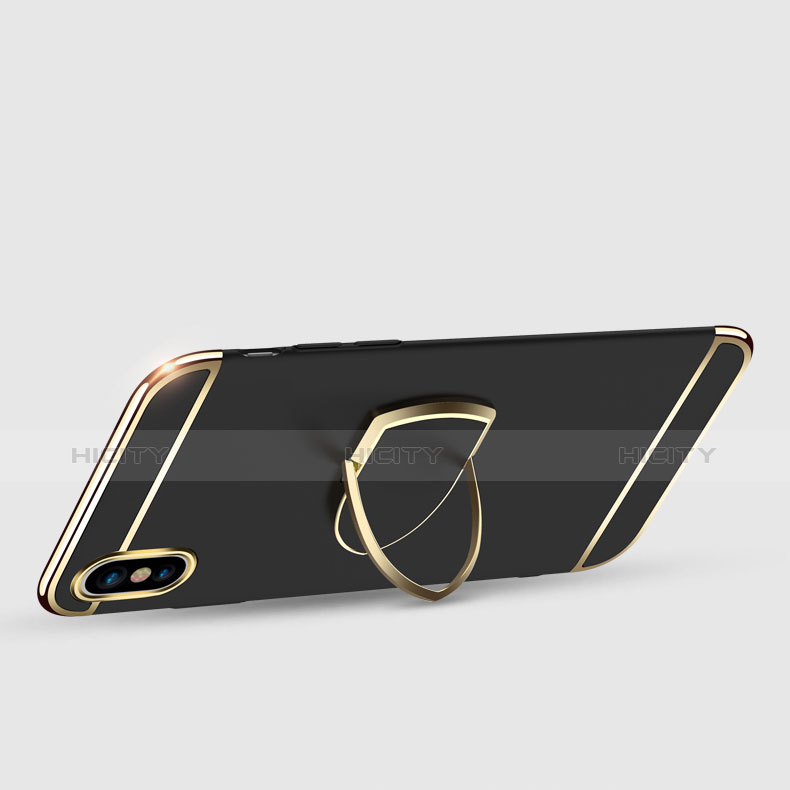 Funda Bumper Lujo Marco de Metal y Plastico con Anillo de dedo Soporte F05 para Apple iPhone Xs Negro