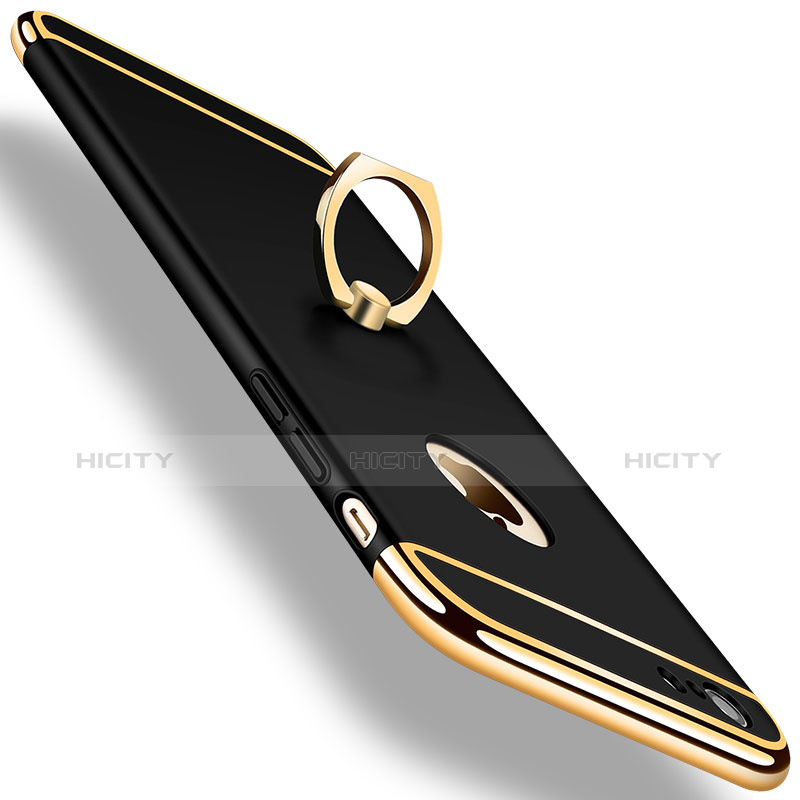 Funda Bumper Lujo Marco de Metal y Plastico con Anillo de dedo Soporte para Apple iPhone 6 Plus Negro