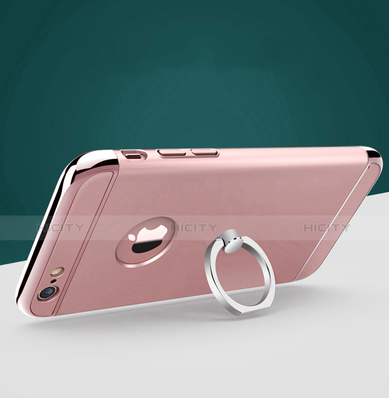 Funda Bumper Lujo Marco de Metal y Plastico con Anillo de dedo Soporte para Apple iPhone 6 Plus Rosa