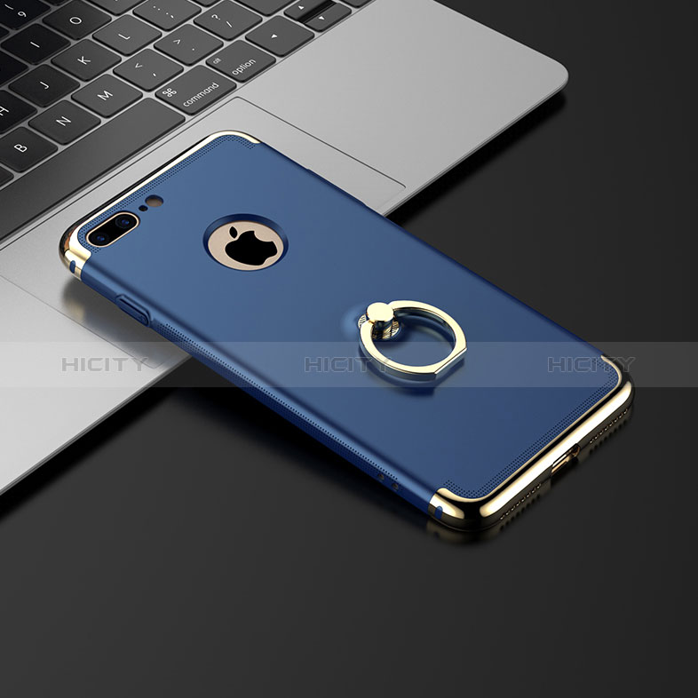 Funda Bumper Lujo Marco de Metal y Plastico con Anillo de dedo Soporte para Apple iPhone 8 Plus Azul