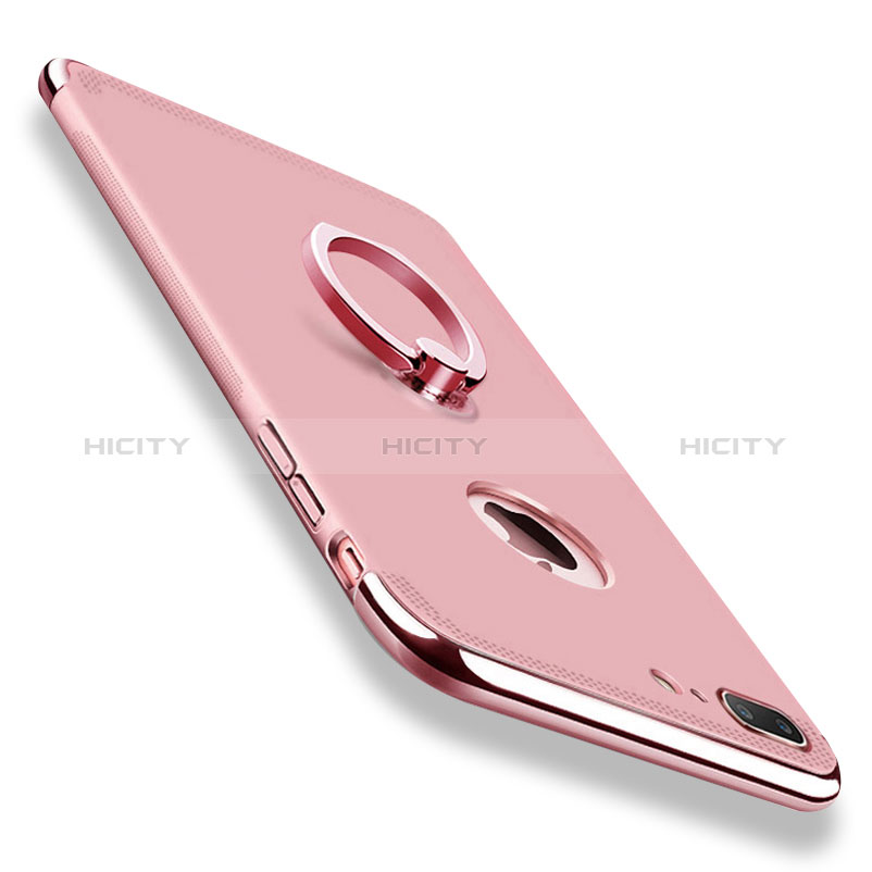 Funda Bumper Lujo Marco de Metal y Plastico con Anillo de dedo Soporte para Apple iPhone 8 Plus Oro Rosa