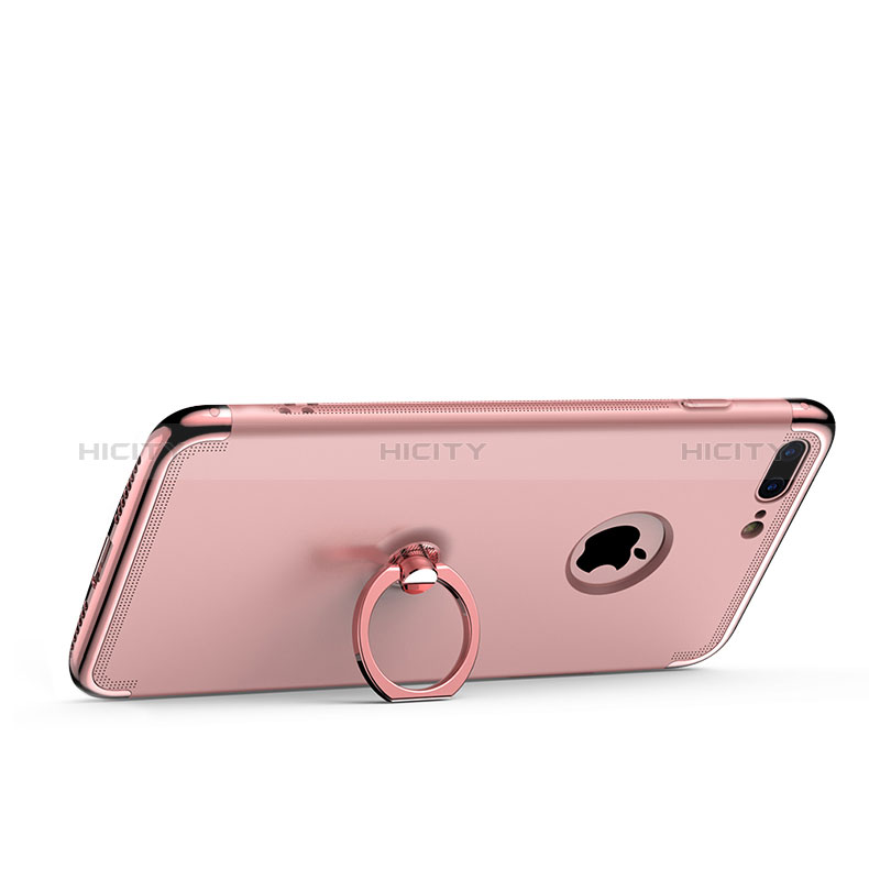 Funda Bumper Lujo Marco de Metal y Plastico con Anillo de dedo Soporte para Apple iPhone 8 Plus Oro Rosa