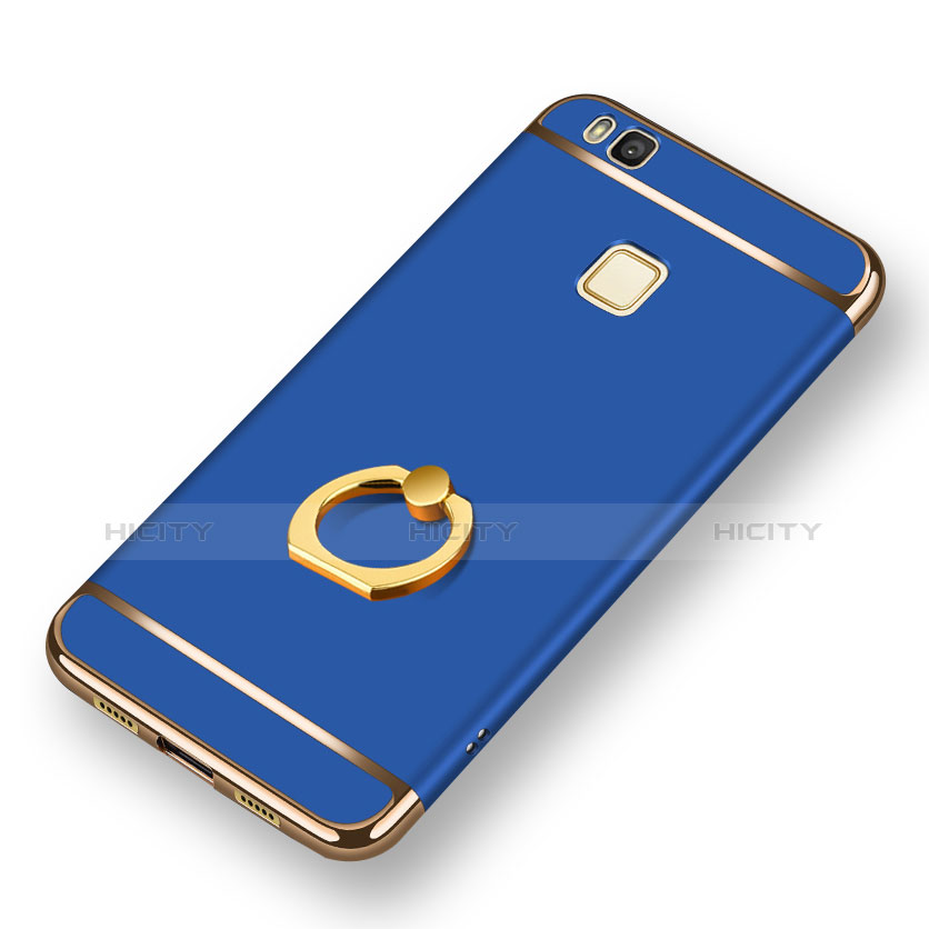 Funda Bumper Lujo Marco de Metal y Plastico con Anillo de dedo Soporte para Huawei G9 Lite Azul