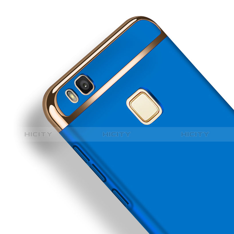 Funda Bumper Lujo Marco de Metal y Plastico con Anillo de dedo Soporte para Huawei G9 Lite Azul