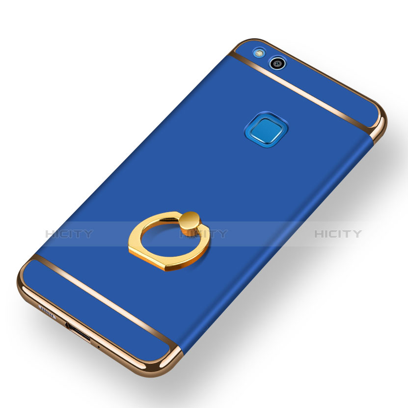 Funda Bumper Lujo Marco de Metal y Plastico con Anillo de dedo Soporte para Huawei GR3 (2017) Azul