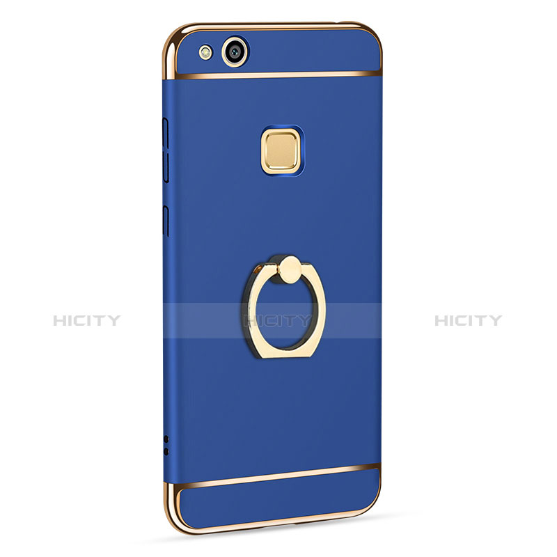 Funda Bumper Lujo Marco de Metal y Plastico con Anillo de dedo Soporte para Huawei Honor 8 Lite Azul