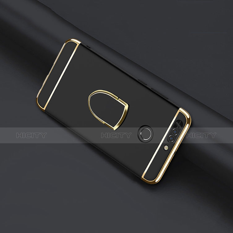 Funda Bumper Lujo Marco de Metal y Plastico con Anillo de dedo Soporte para Huawei Honor 8 Pro Negro