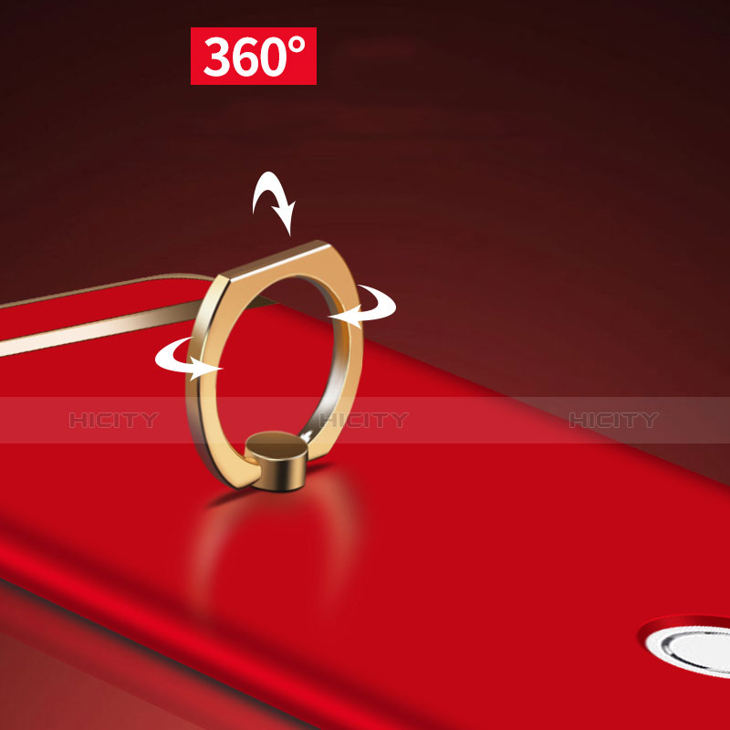 Funda Bumper Lujo Marco de Metal y Plastico con Anillo de dedo Soporte para Huawei Honor 8 Rojo