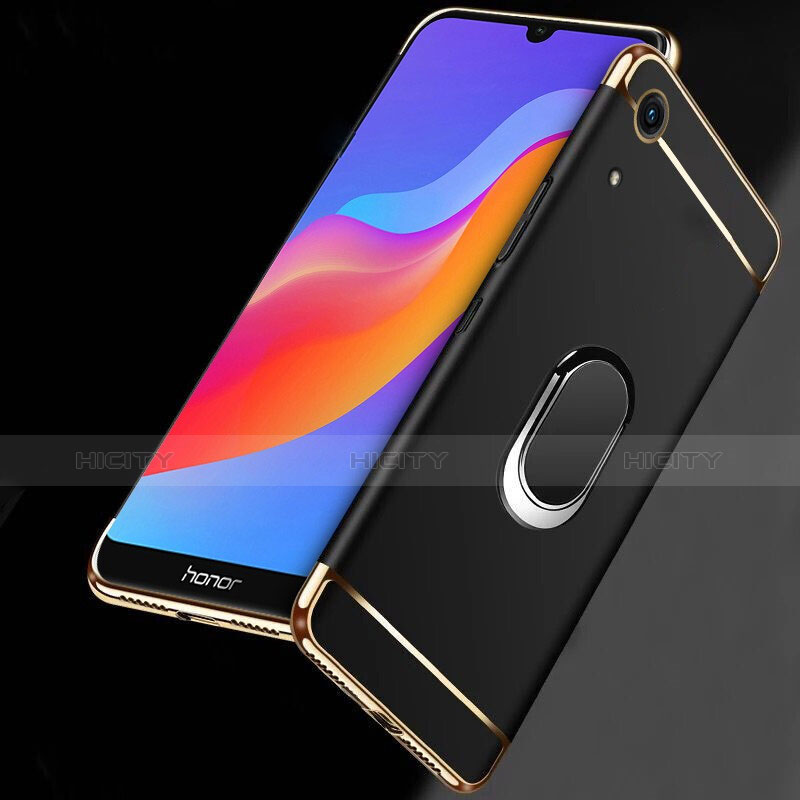 Funda Bumper Lujo Marco de Metal y Plastico con Anillo de dedo Soporte para Huawei Honor 8A Negro