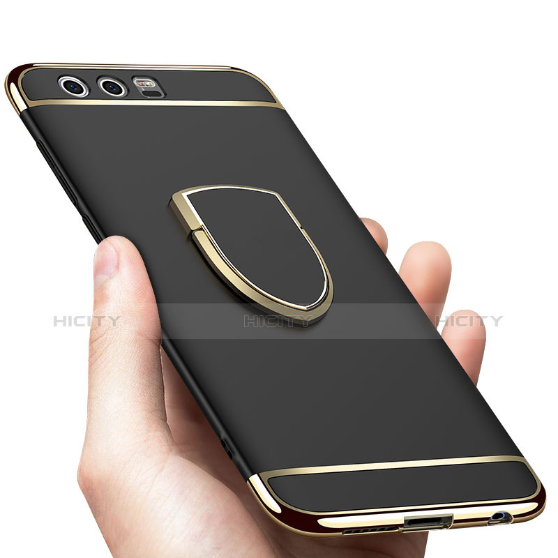 Funda Bumper Lujo Marco de Metal y Plastico con Anillo de dedo Soporte para Huawei Honor 9 Negro