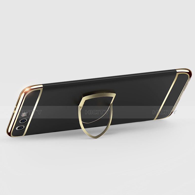 Funda Bumper Lujo Marco de Metal y Plastico con Anillo de dedo Soporte para Huawei Honor 9 Negro