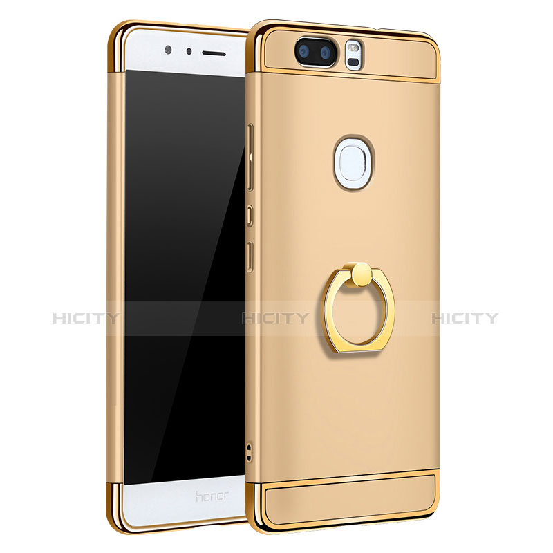 Funda Bumper Lujo Marco de Metal y Plastico con Anillo de dedo Soporte para Huawei Honor V8 Oro