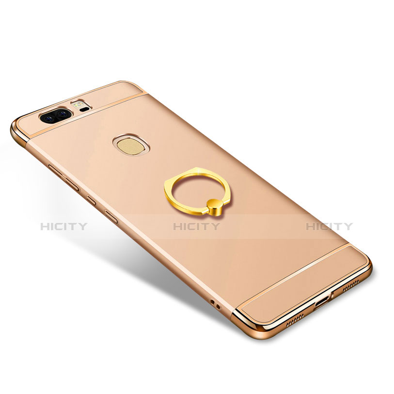 Funda Bumper Lujo Marco de Metal y Plastico con Anillo de dedo Soporte para Huawei Honor V8 Oro